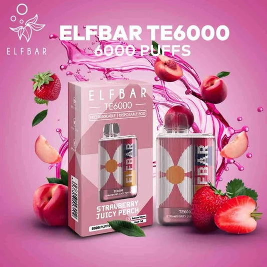 Elfbar TE6000 Strawberry Juicy Peach Vape - Rechargeable Vape | 6000 PUFF